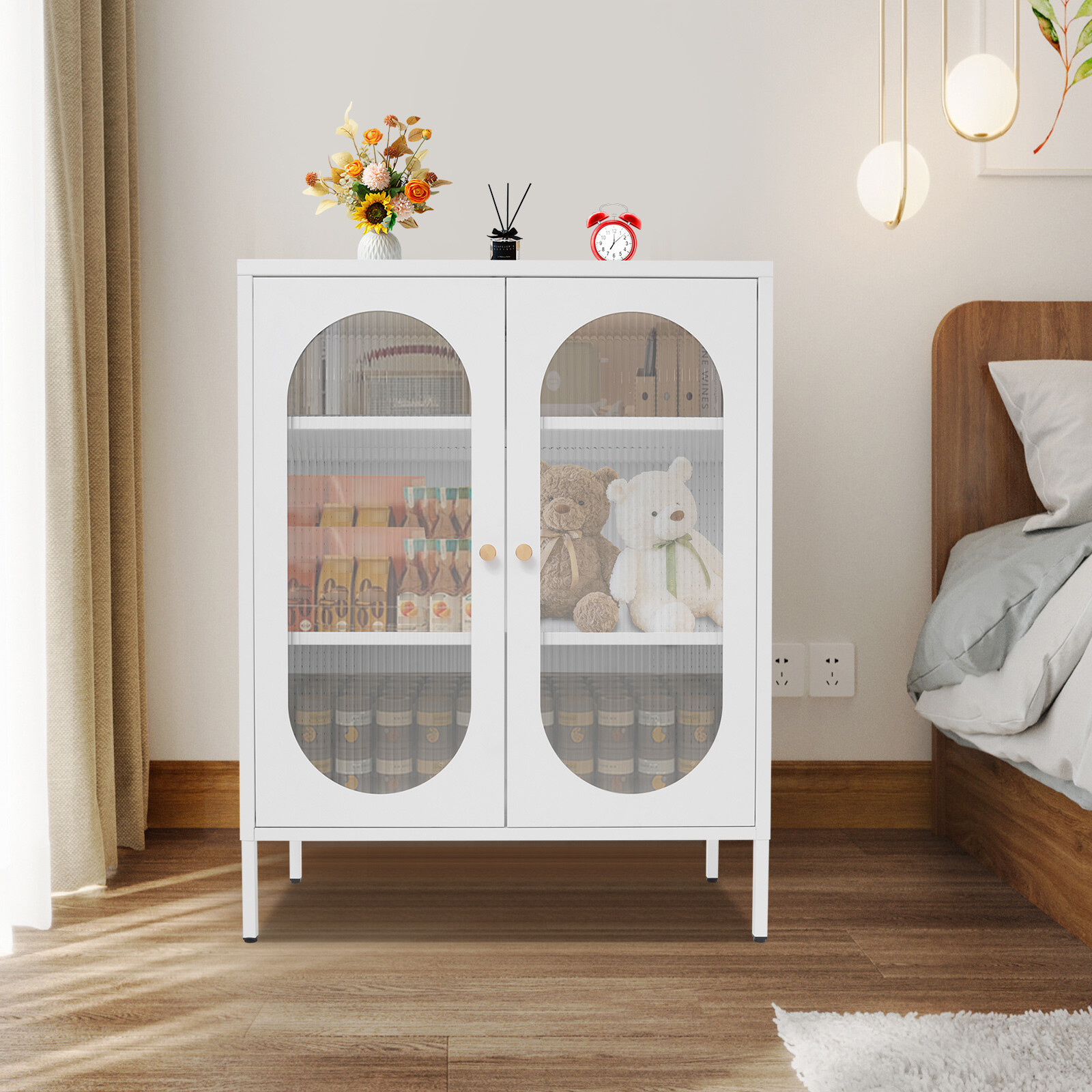 Accent Display Storage Cabinet w /2 Glass Door for Living Room White 80*40*102cm