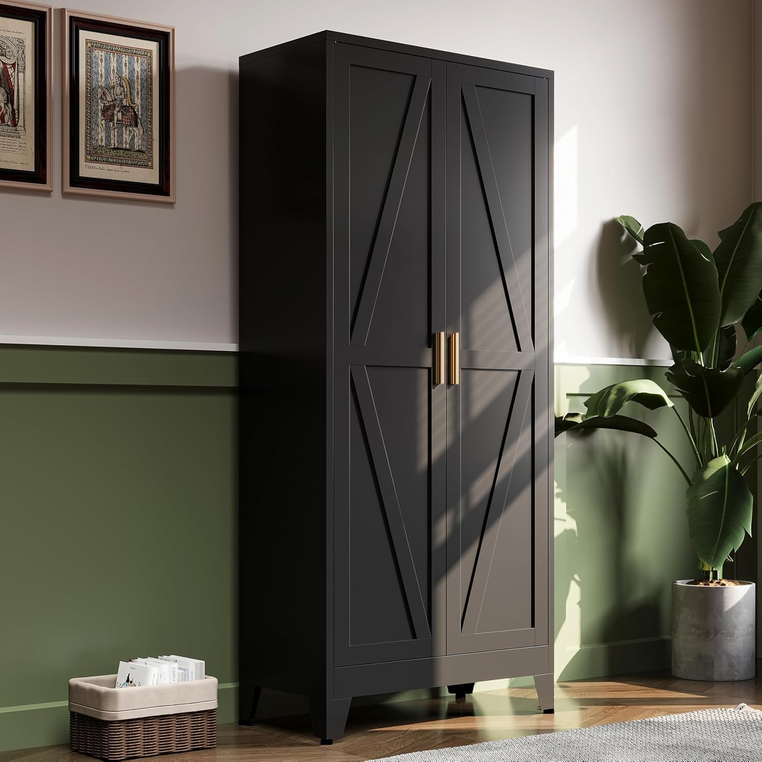 61″H Black Pantry Kitchen Cabinet with Doors,Black Storage Cabinets,Freestanding