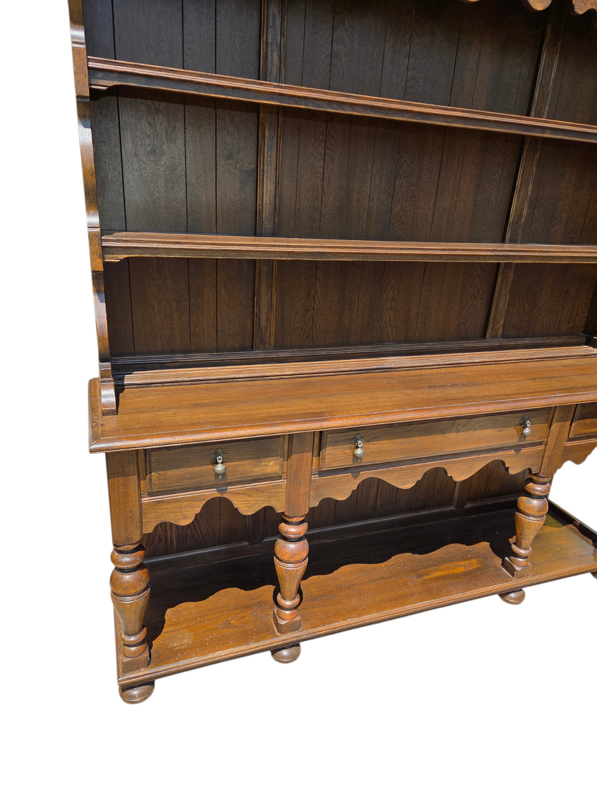 Ethan Allan Charter Oak Jacobean Hutch China Cabinet Display Breakfront Curio