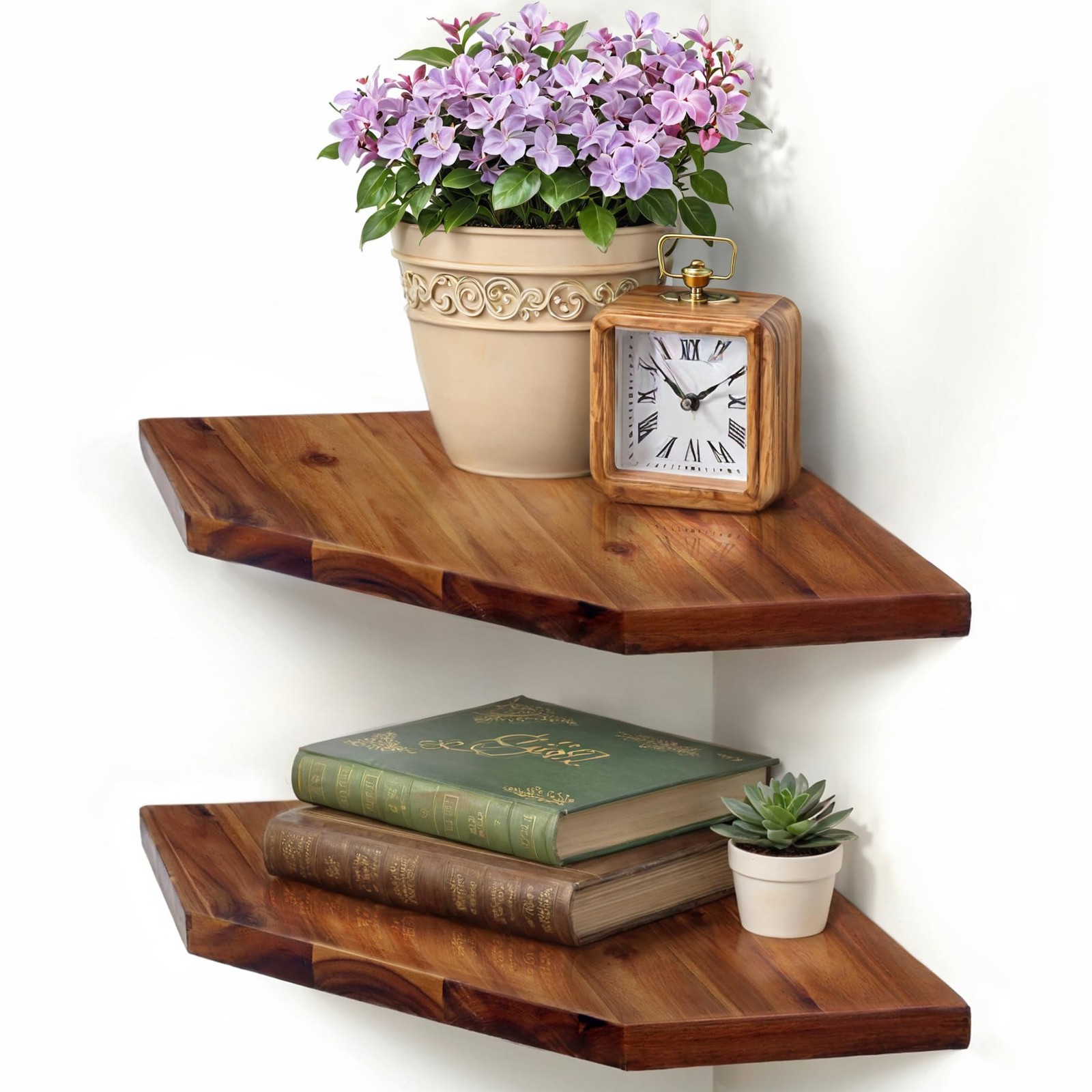 Demigo Corner Shelf Wall Mount, 2-Pack Acacia Wood 11.8 x 16.5 inches, Brown