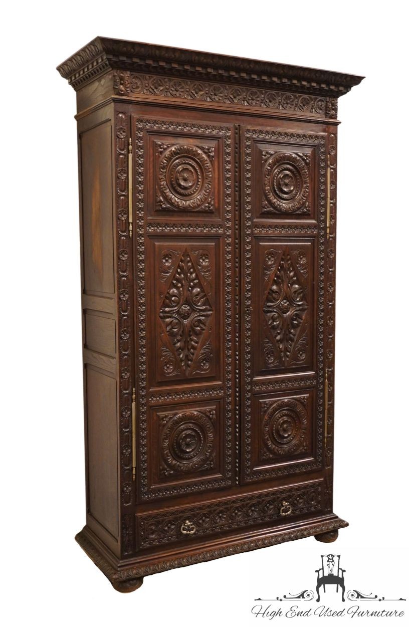 VINTAGE ANTIQUE English Walnut La Baule Escoublac Gothic Jacobean 49″ Mirrore…