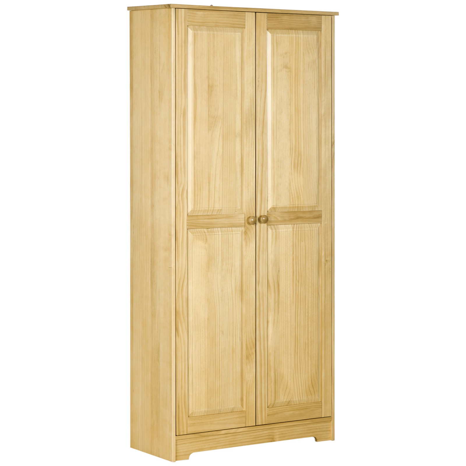 HOMCOM 67″ Pinewood Kitchen Pantry Storage Cabinet with 2 Doors Light Brown