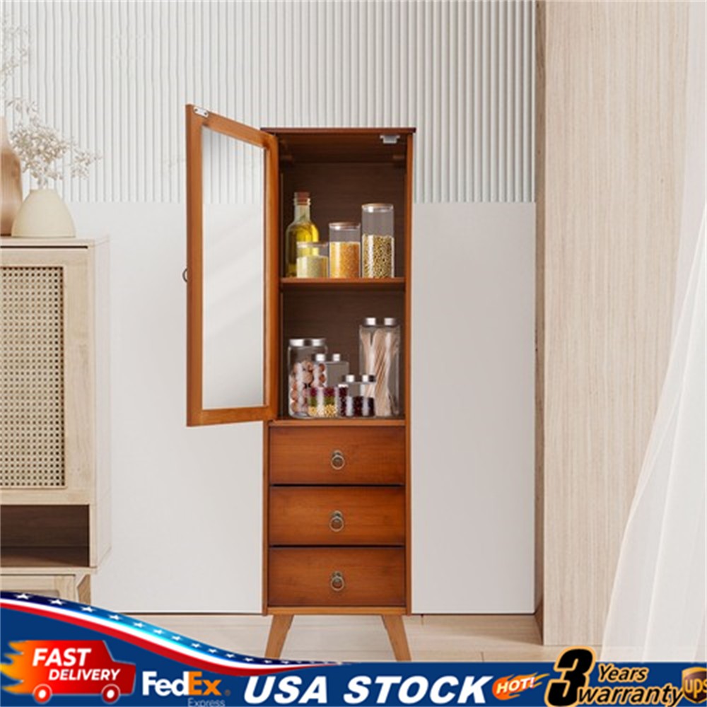 5 Tiers Bamboo Storage Cabinet 3 Drawers Sideboard Cabinet Dining Room Kitchen