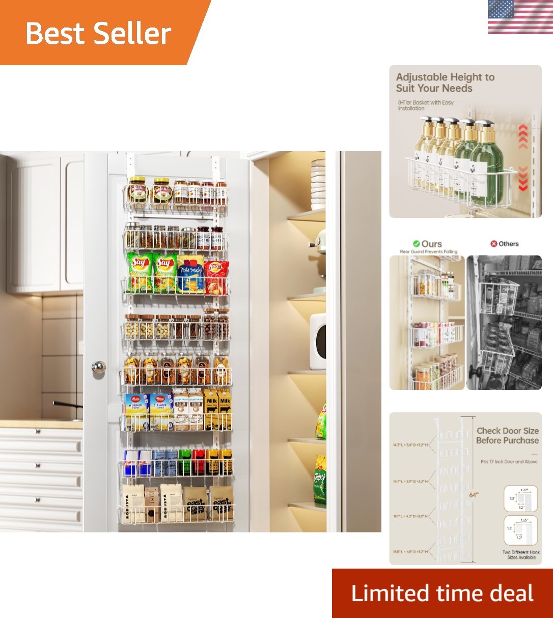 Adjustable 8-Tier Spice Rack Organizer – Perfect for Kitchen and Bathroom Use