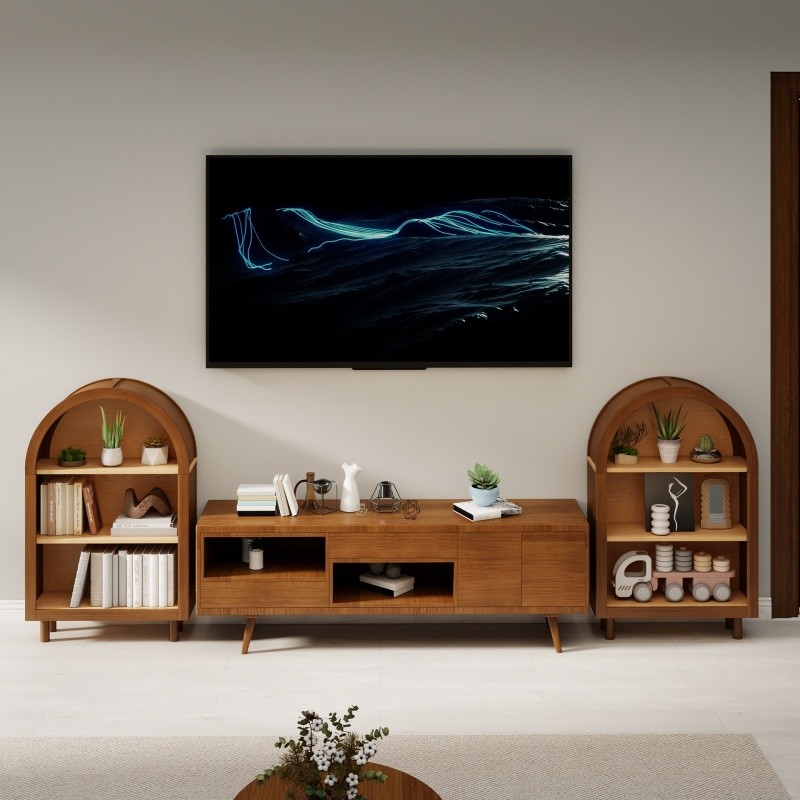 Arched Bookcase Cabinet with 3 Shelves, Modern Walnut Wooden Tall Bookshelf MDF