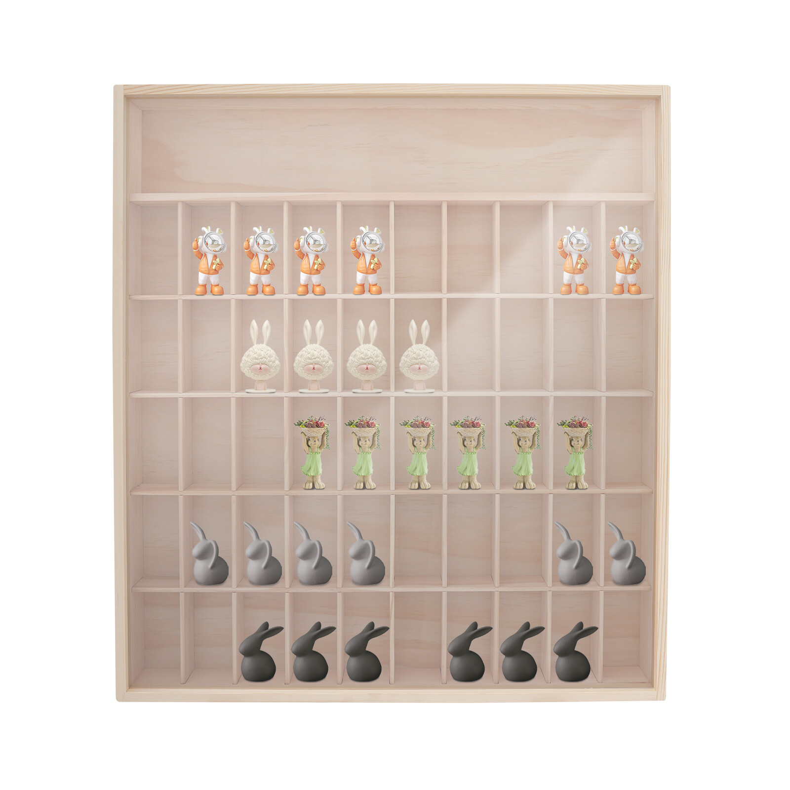 Wooden Wall Mount Display Cabinet With Acrylic Door 50 Slots For Action Figures