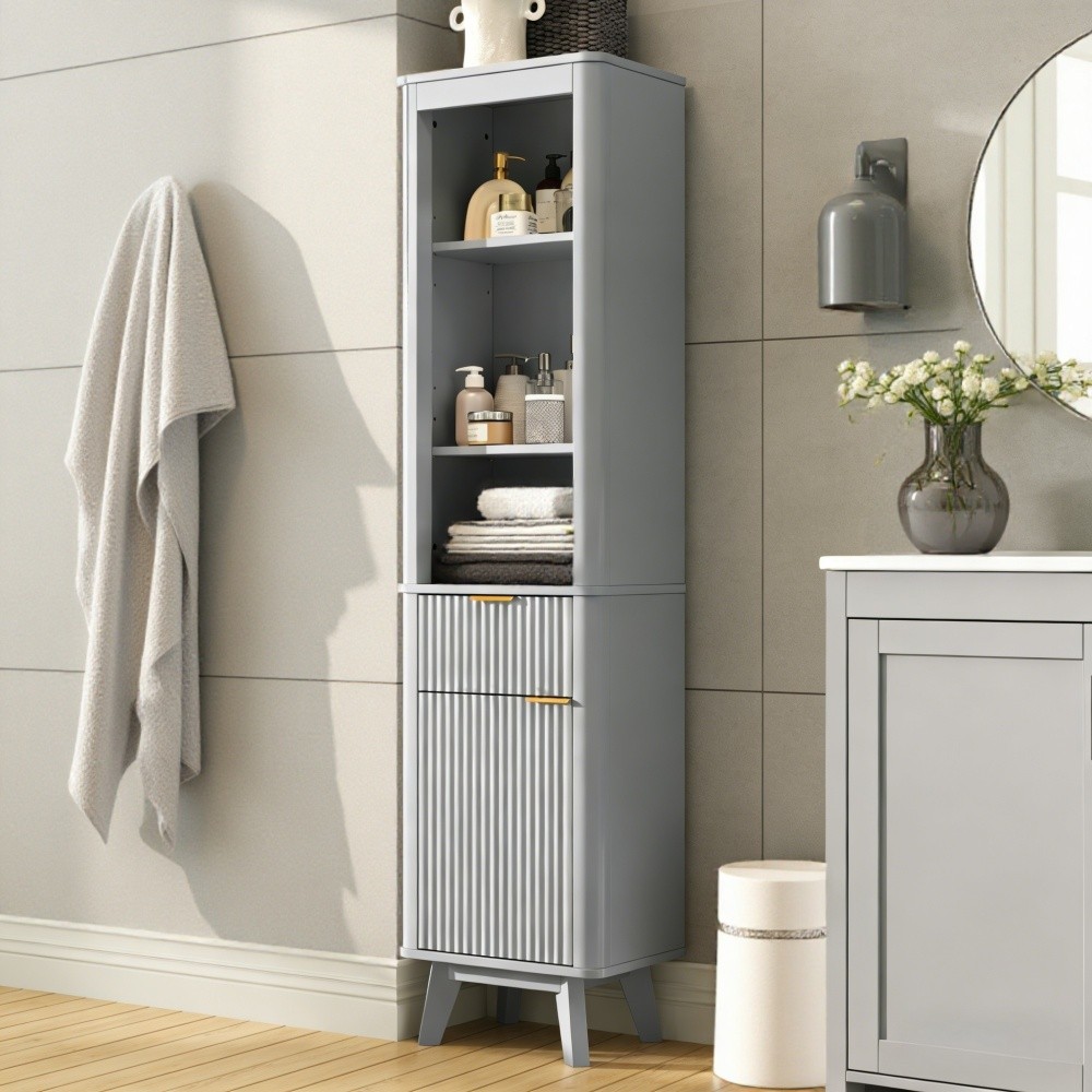 68″ H Tall Bathroom Storage Cabinet with Adjustable Shelves and One Drawer& Door