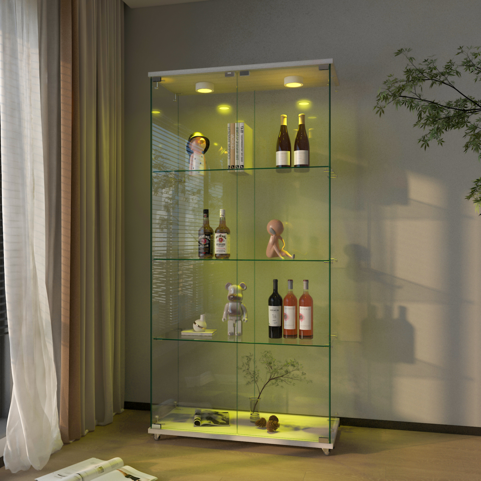 Glass Display Cabinet with LED Lights Modern Collectibles Toy Organizers Rack
