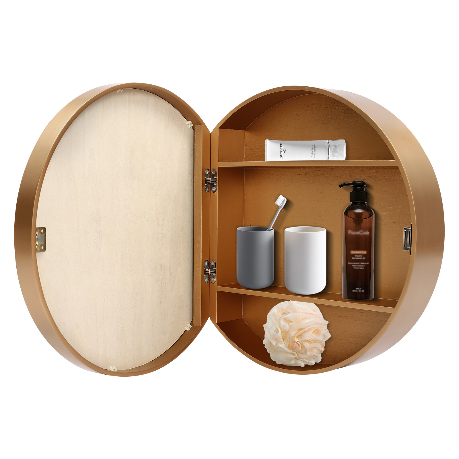 Round Gold Bathroom Mirror Cabinet Wall-mounted Organizer Makeup Mirror Cabinet