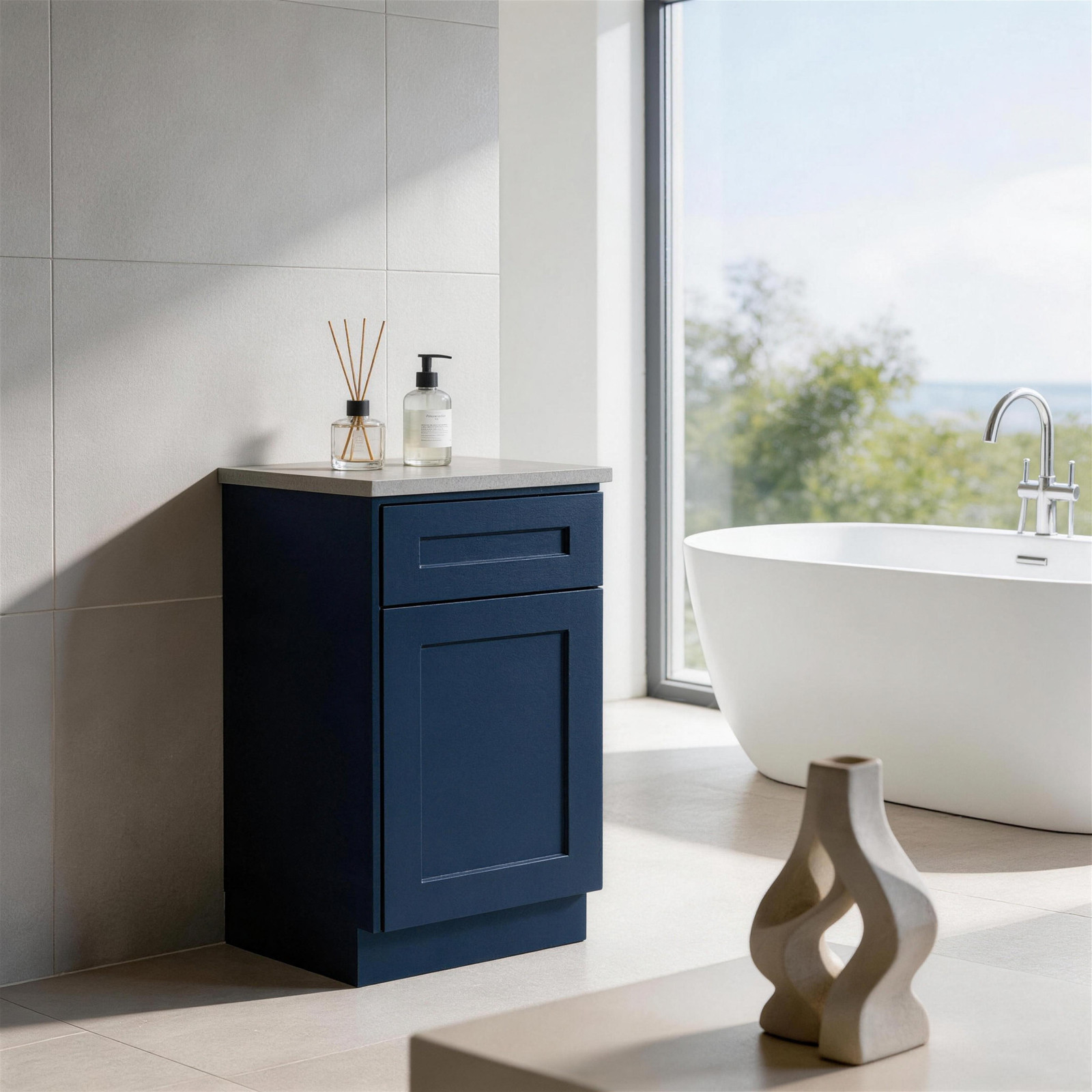 Navy Blue Shaker Base Cabinet 18″W x 24″D x 34.5″H Soft-Close Door