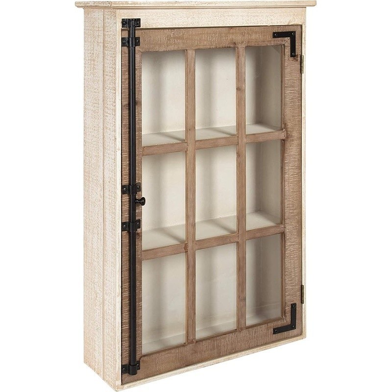 Rustic Wall Storage Cabinet Glass Door Vintage Display Organizer Farmhouse Decor