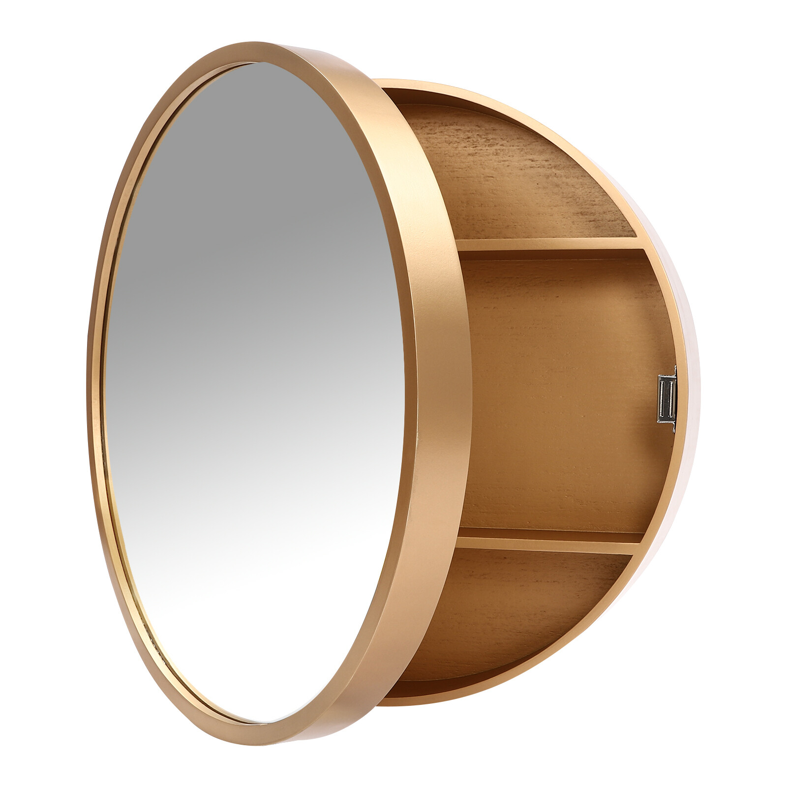 Round Gold Bathroom Mirror Cabinet Wall-mounted Organizer Makeup Mirror Cabinet