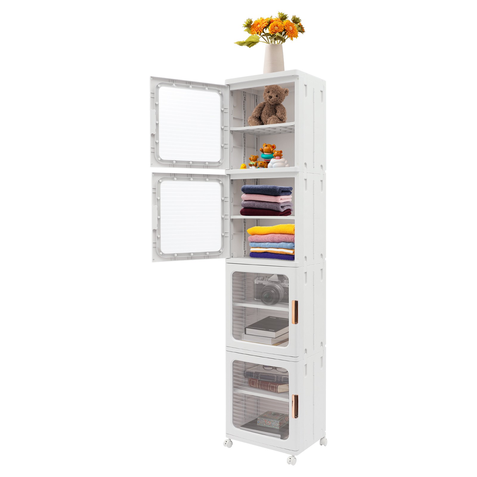 4-Tier Tall Narrow Storage Cabinet Organizer, Slim Bathroom Cabinets with Doors