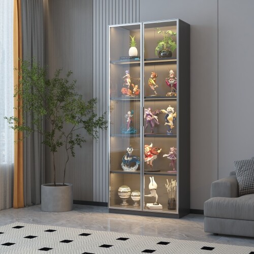 5-Shelf 2 Doors Metal Glass Display Storage Cabinet Lighting Curio Trophy Case