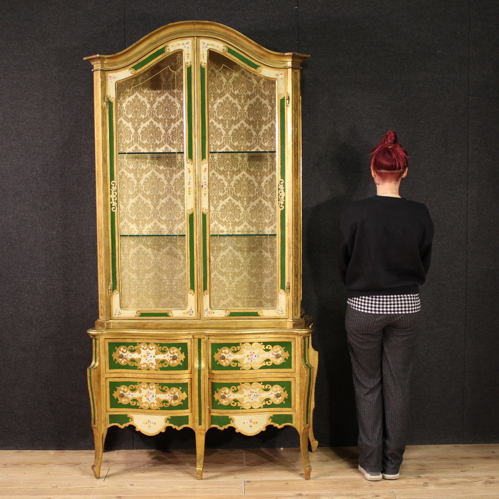 Double body cabinet furniture varnished wood paint library chest of drawers xx century