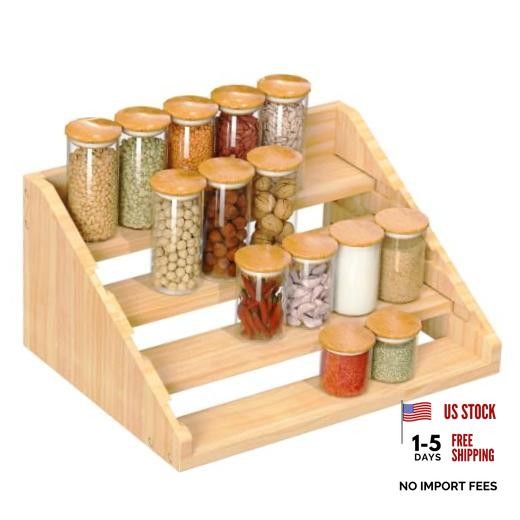 Solid Wood Spice Rack Organizer for Countertop & Cabinet, 4 natural wood color