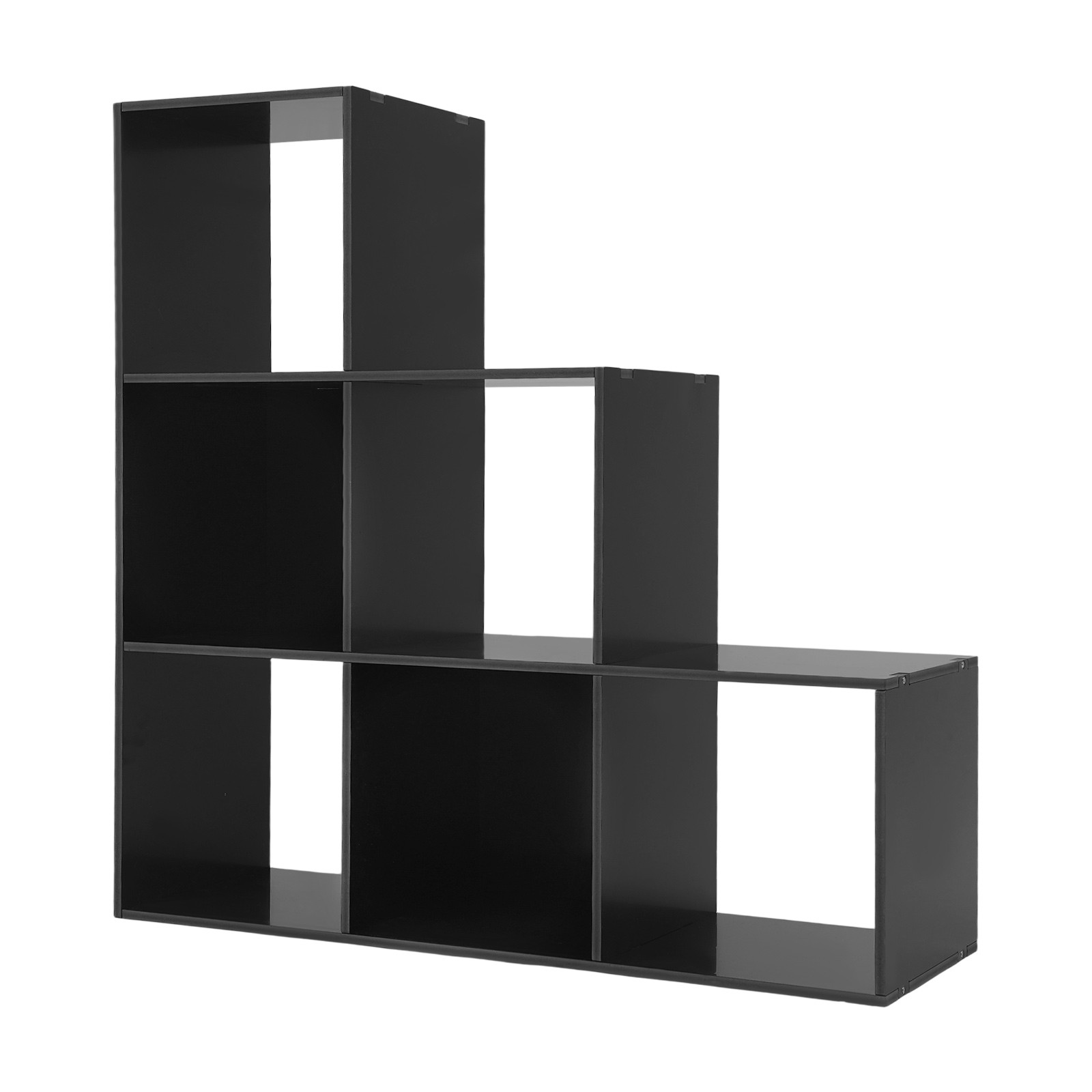 Black 6-cube L-shaped Storage Bookcase Freestanding L-shaped Stepped Bookcase