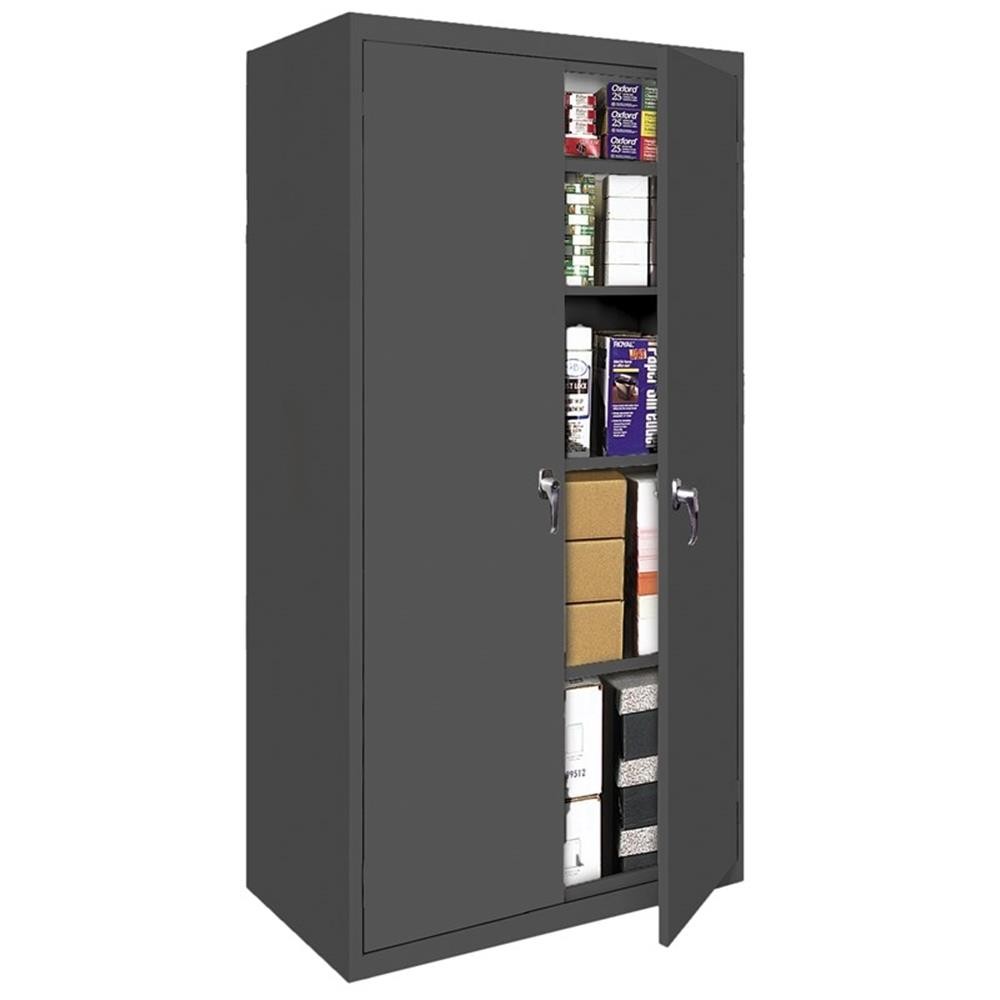 Pemberly Row Modern Industrial Office Fixed Shelf Storage Cabinet in Charcoal