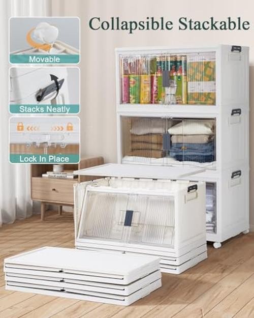 97QT Stackable Lockable Storage Bins with Lids – Folding Cabinet with Doors &