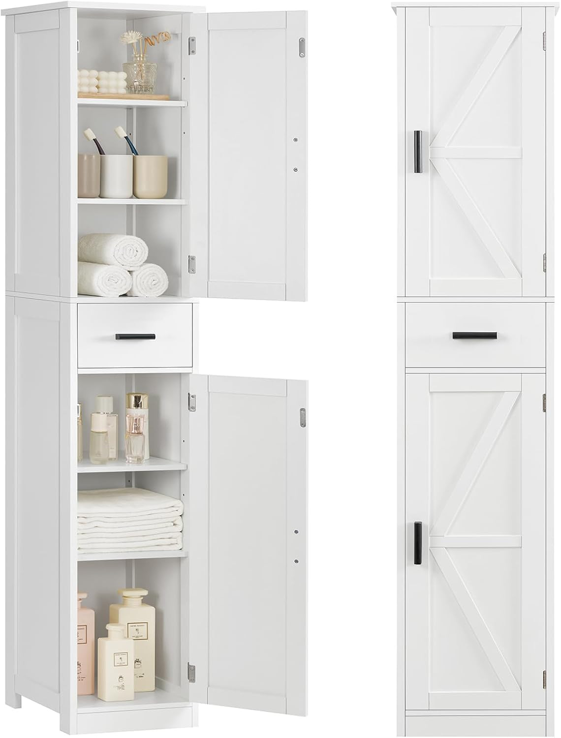 67 Tall Bathroom Cabinet with 6 Shelves & 1 Drawer, Narrow Storage Cabinet with