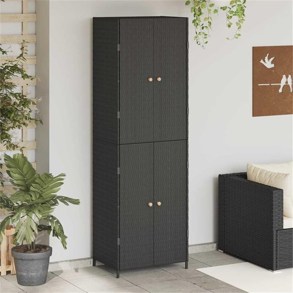 Bowery Hill Contemporary Rattan Garden Storage Cabinet in Black