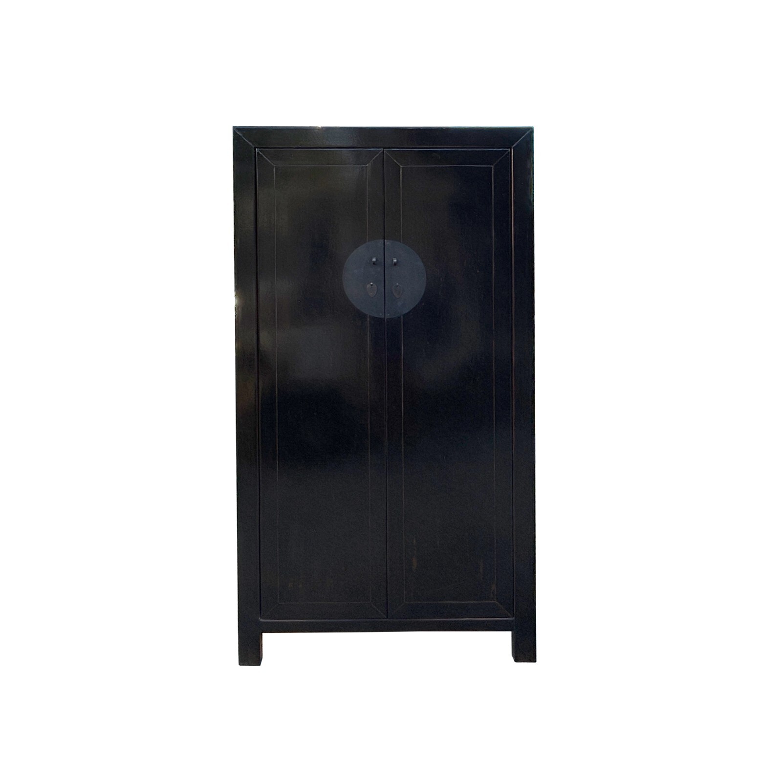 Distressed Black Rough Marks Moon Face Armoire Storage Cabinet ws4546