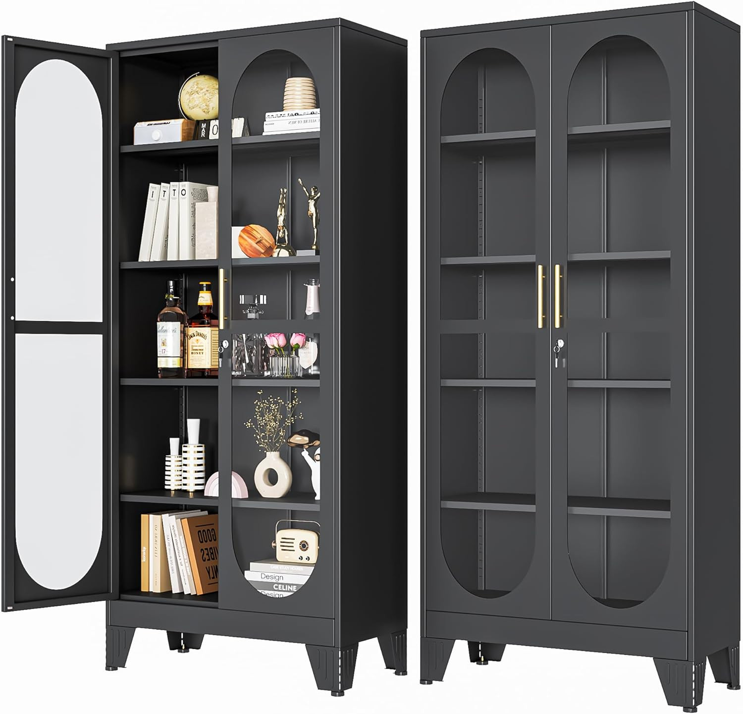 PAOFIN 71″ H Locking Display Cabinet with Glass Door, Metal Curio Cabinets with