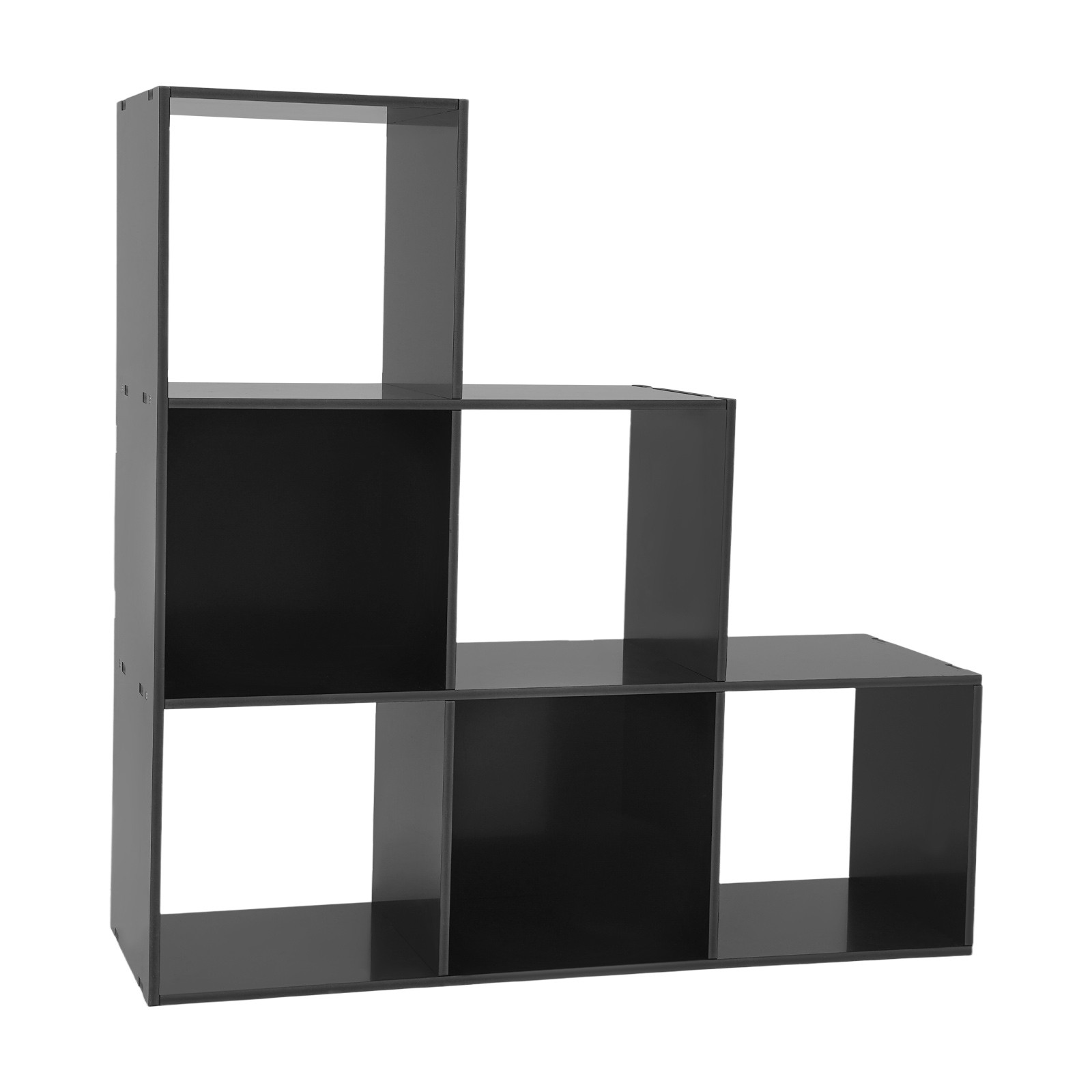 Black 6-cube L-shaped Storage Bookcase Freestanding L-shaped Stepped Bookcase