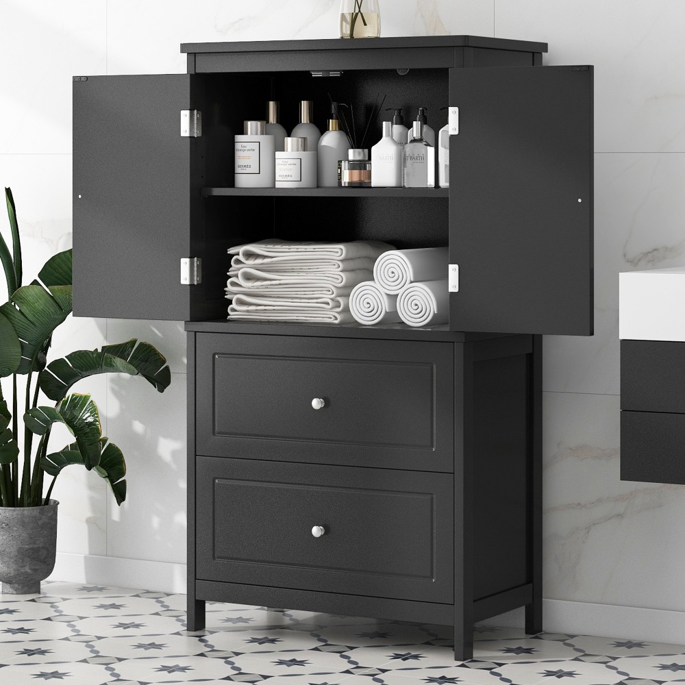 Bathroom Storage Cabinet, Cabinet W Two Doors Drawers Adjustable Shelf