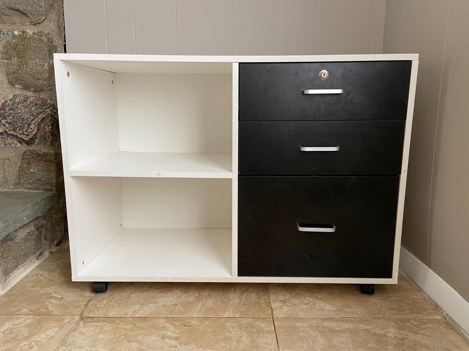35″W 3-Tiers File Cabinet with 3 locking Drawers & Casters for home office