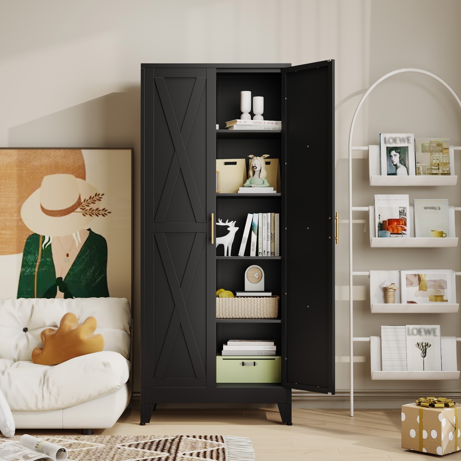 70.9″ Steel Storage Cabinet,Adjustable Shelves,Tool Cabinet for Garage & Laundry