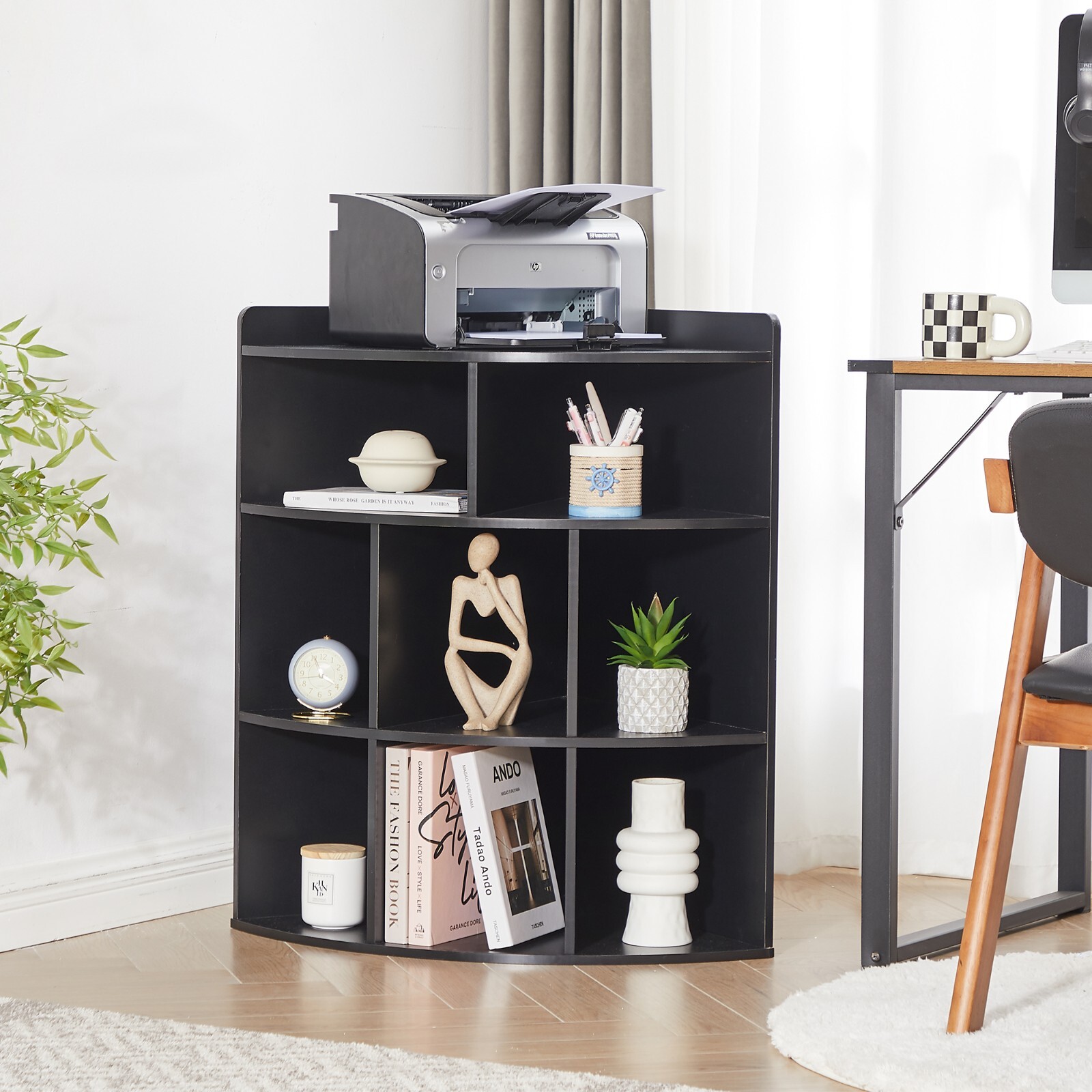 3-Tier Storage Corner Cabinet w/ Charing Station Triangle Wooden Storage Cabinet