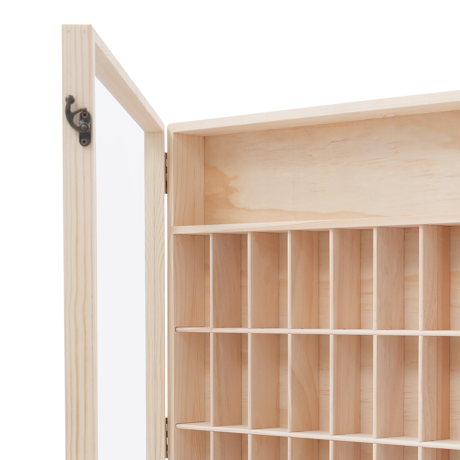 Wooden Wall Mount Display Cabinet With Acrylic Door 50 Slots For Action Figures