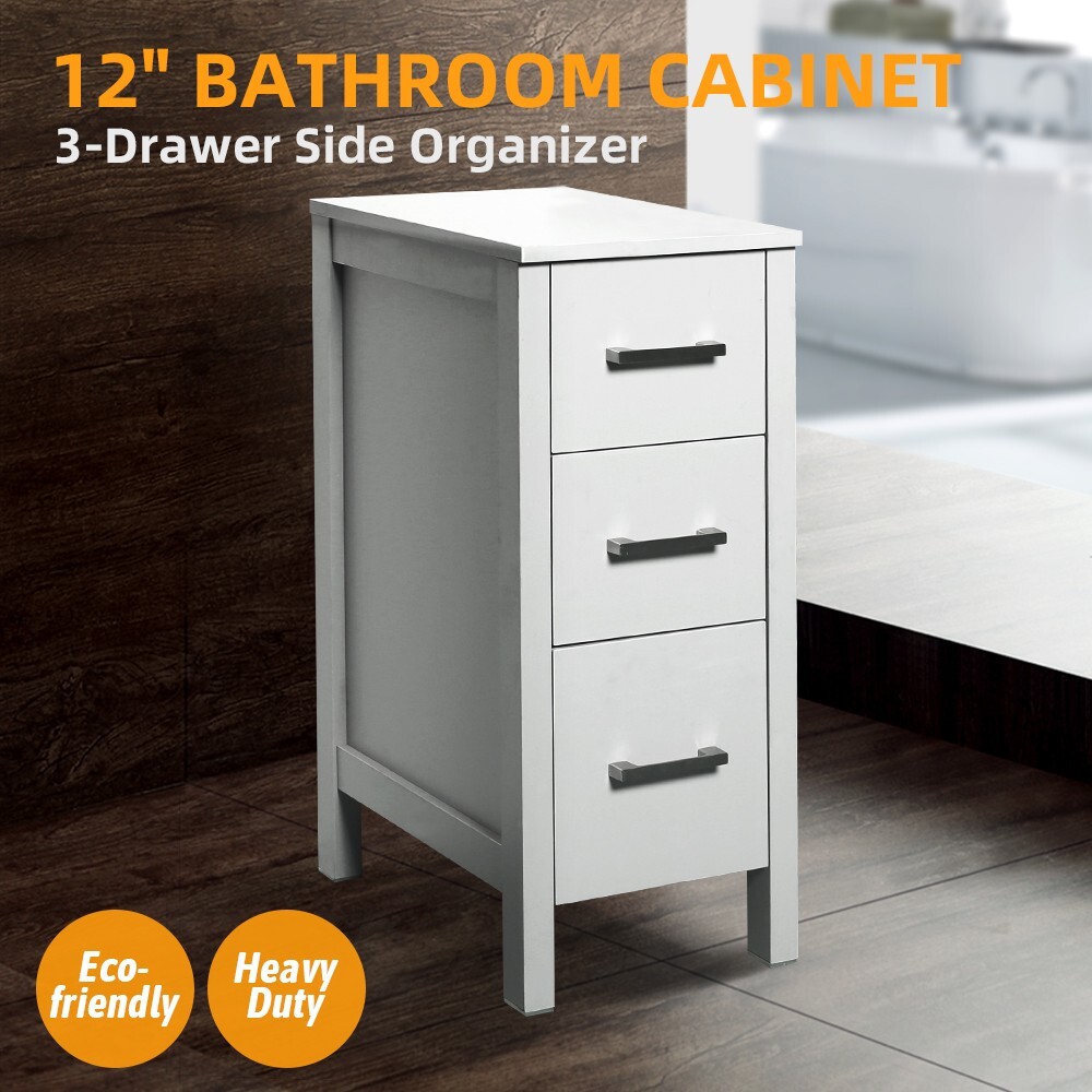 12″ Bathroom Cabinet W/3 Drawer Organizer Gray Side Cabinet for Bedroom/Hallway