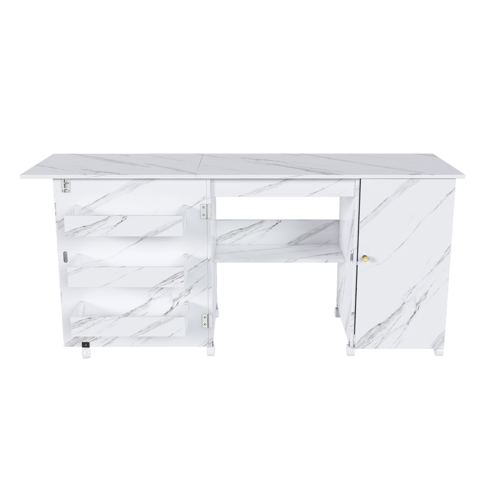 Foldable Sewing Machine Table,Adjustable Sewing Storage Cabinet with Shelves