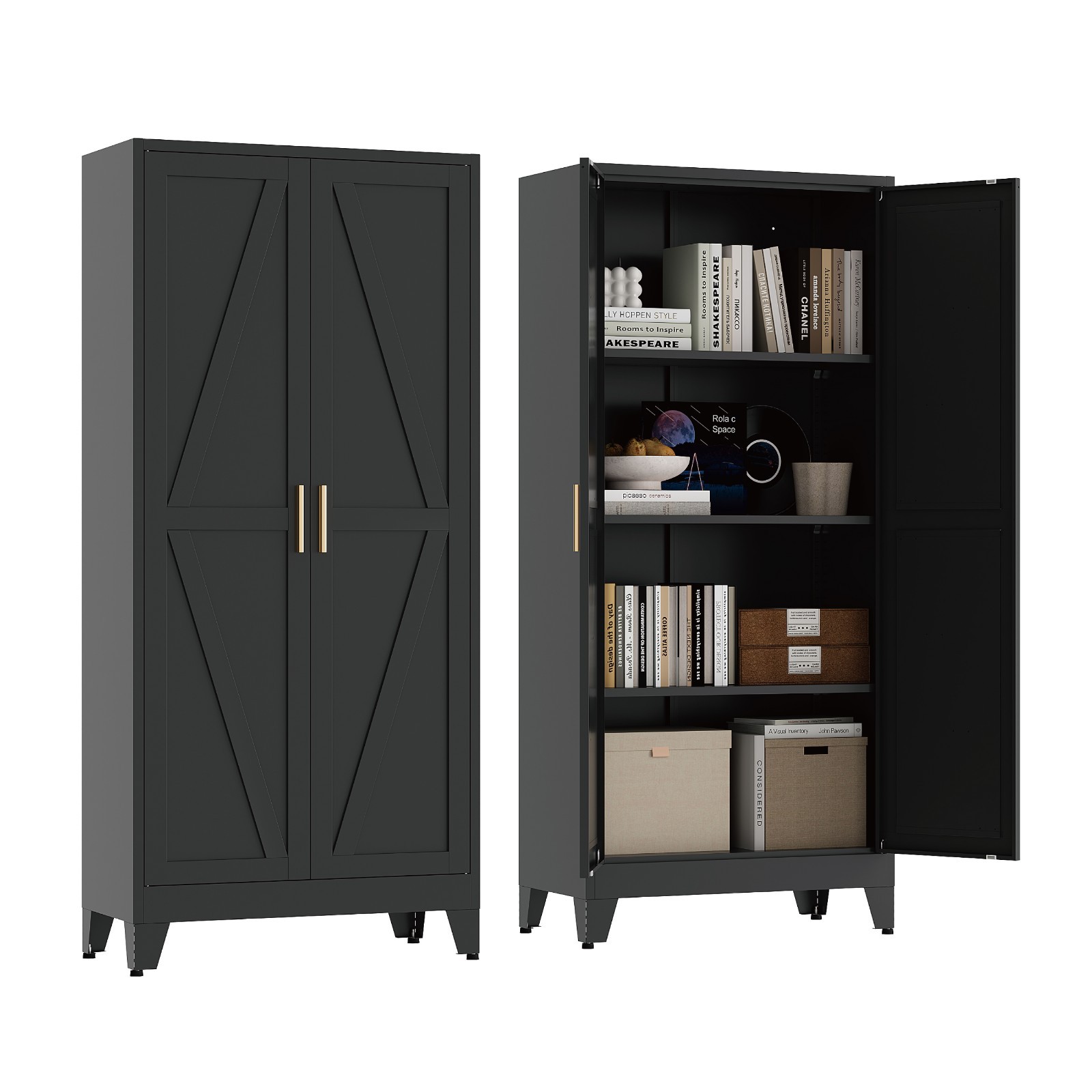 61″ Tall Metal Pantry Cabinet, Black Metal Pantry Storage Cabinet
