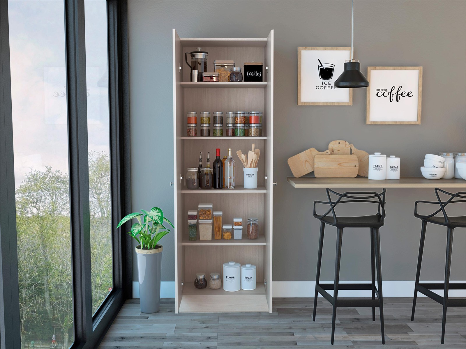 Multistorage Pantry Engineered Wood Pearl