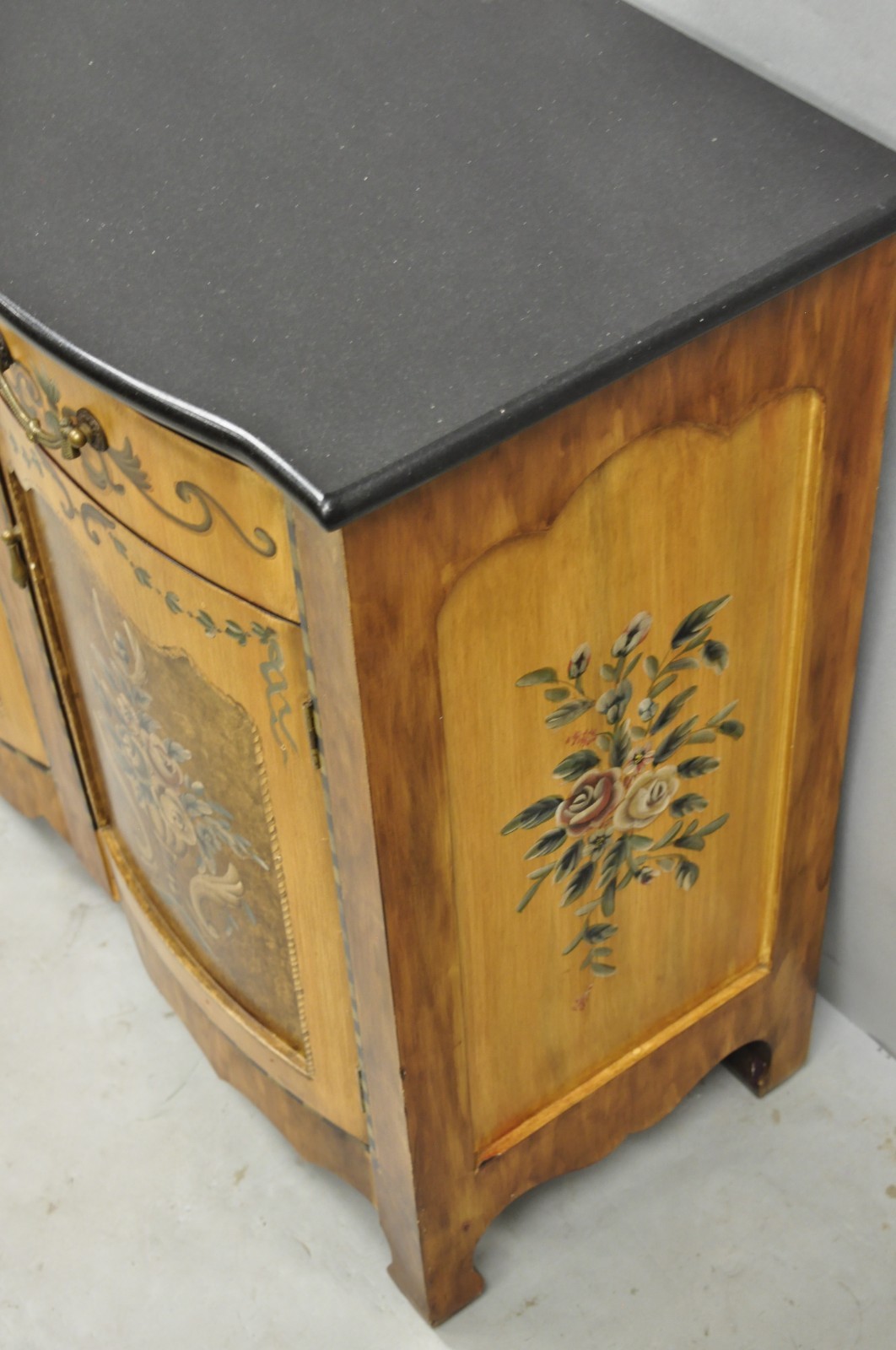 Contemporary French Country Style Marble Top Painted Server Console Cabinet