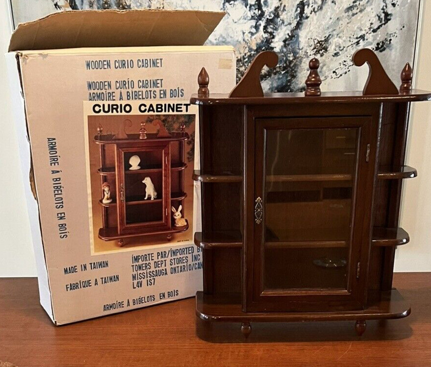 Vtg Curio Cabinet Miniature Table Top Wall Mount Wood Glass 13x17x4 READ