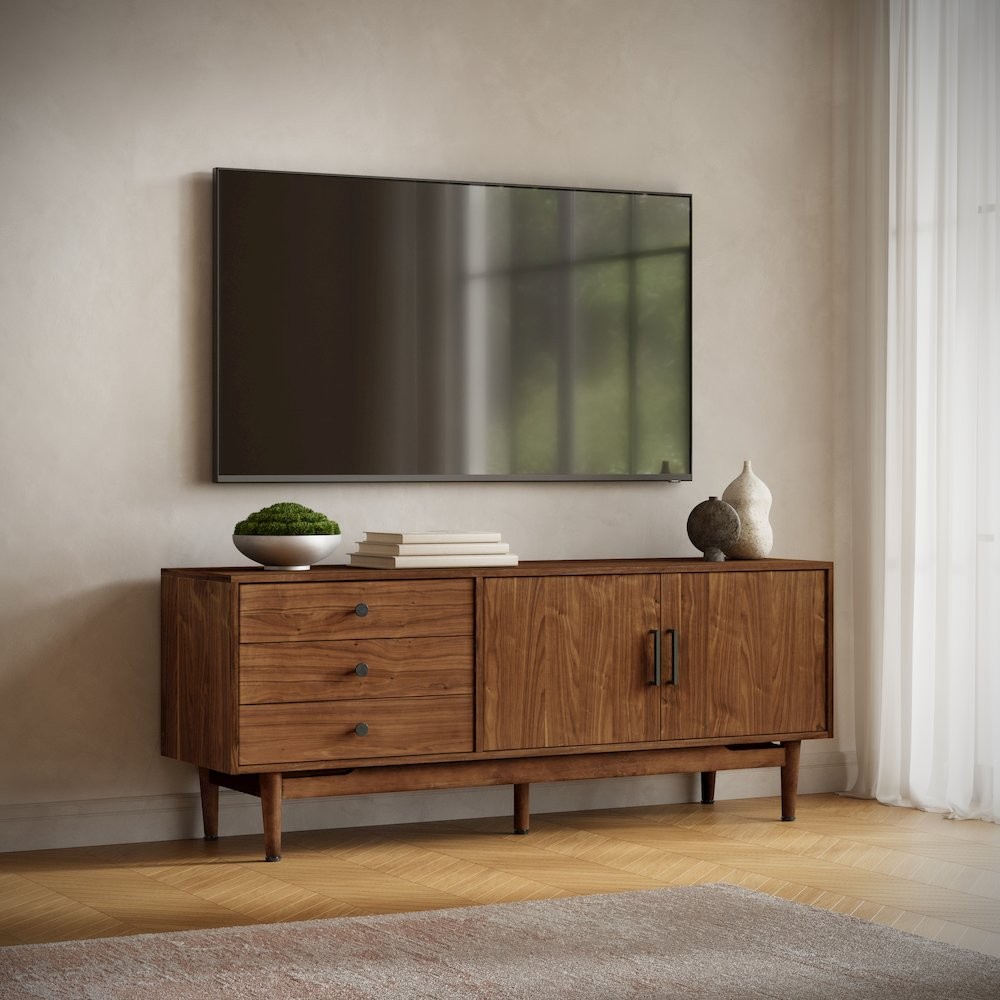 Olson 67″ Mid-Century Modern Scandinavian Console TV Stand Storage Cabinet