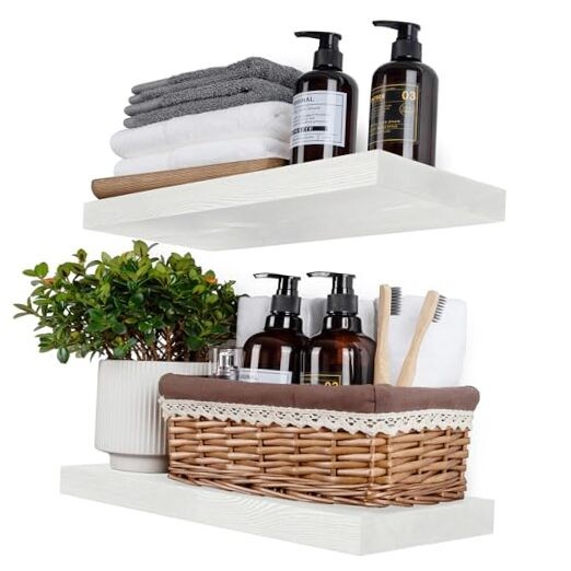 Wood Floating Shelves Wide Rustic Wooden Wall Shelves for 16 inch White