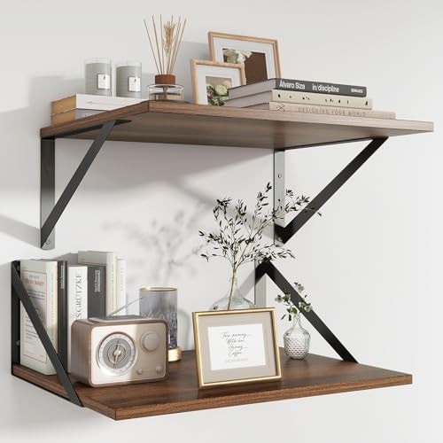 Wall Shelves Set of 2 Shelves, 16 x 11.8 x 5.9 Inch | 16 inch-Set of 2 Walnut