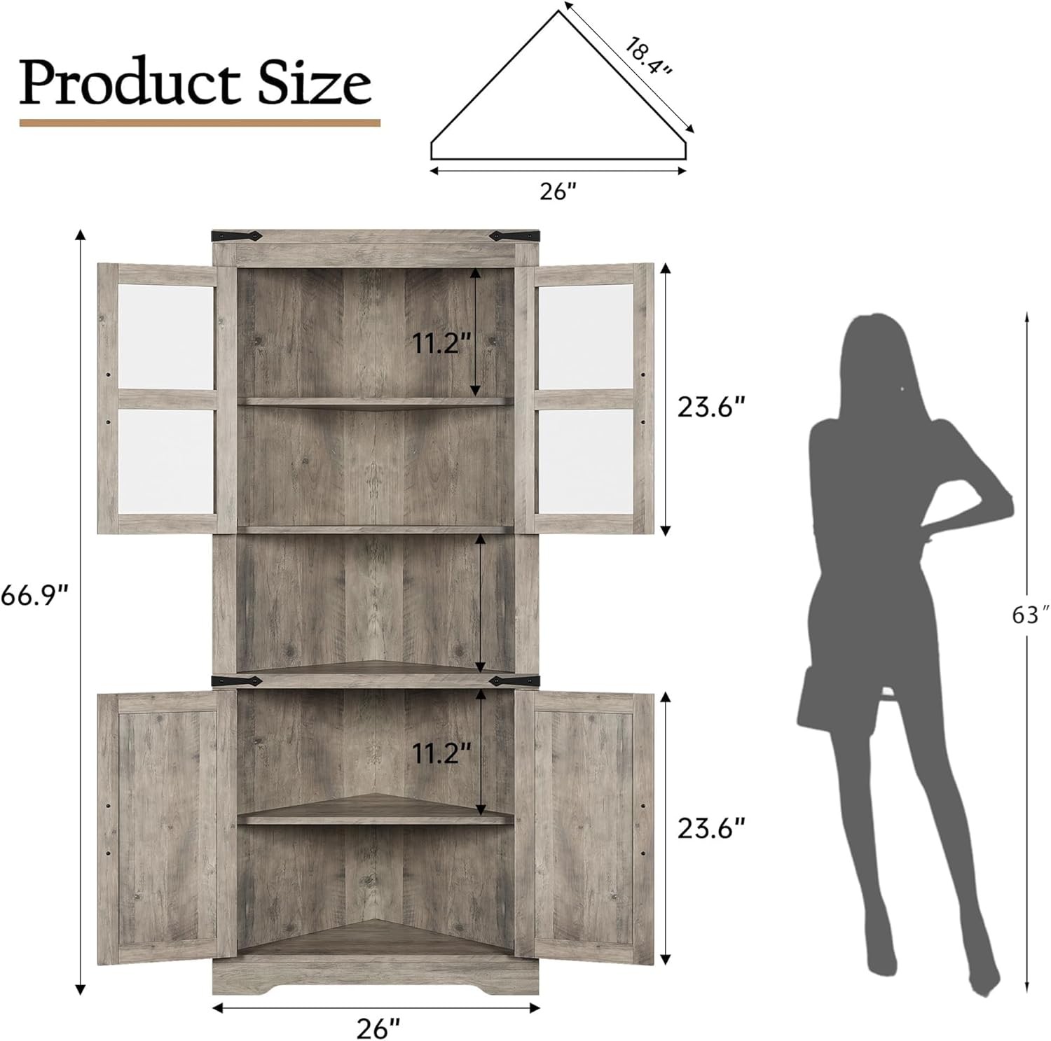 Corner Storage Cabinet Tall Corner Cabinet with Barn Door & Adjustable Shelves