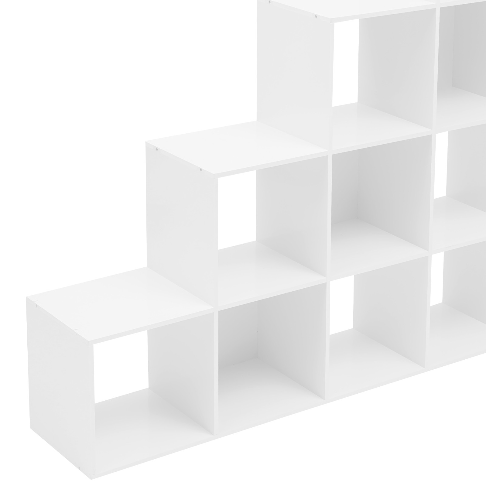White Ladder Cube Storage Bookcase, L-Shaped Corner Shelf, 15-Cube Organizer