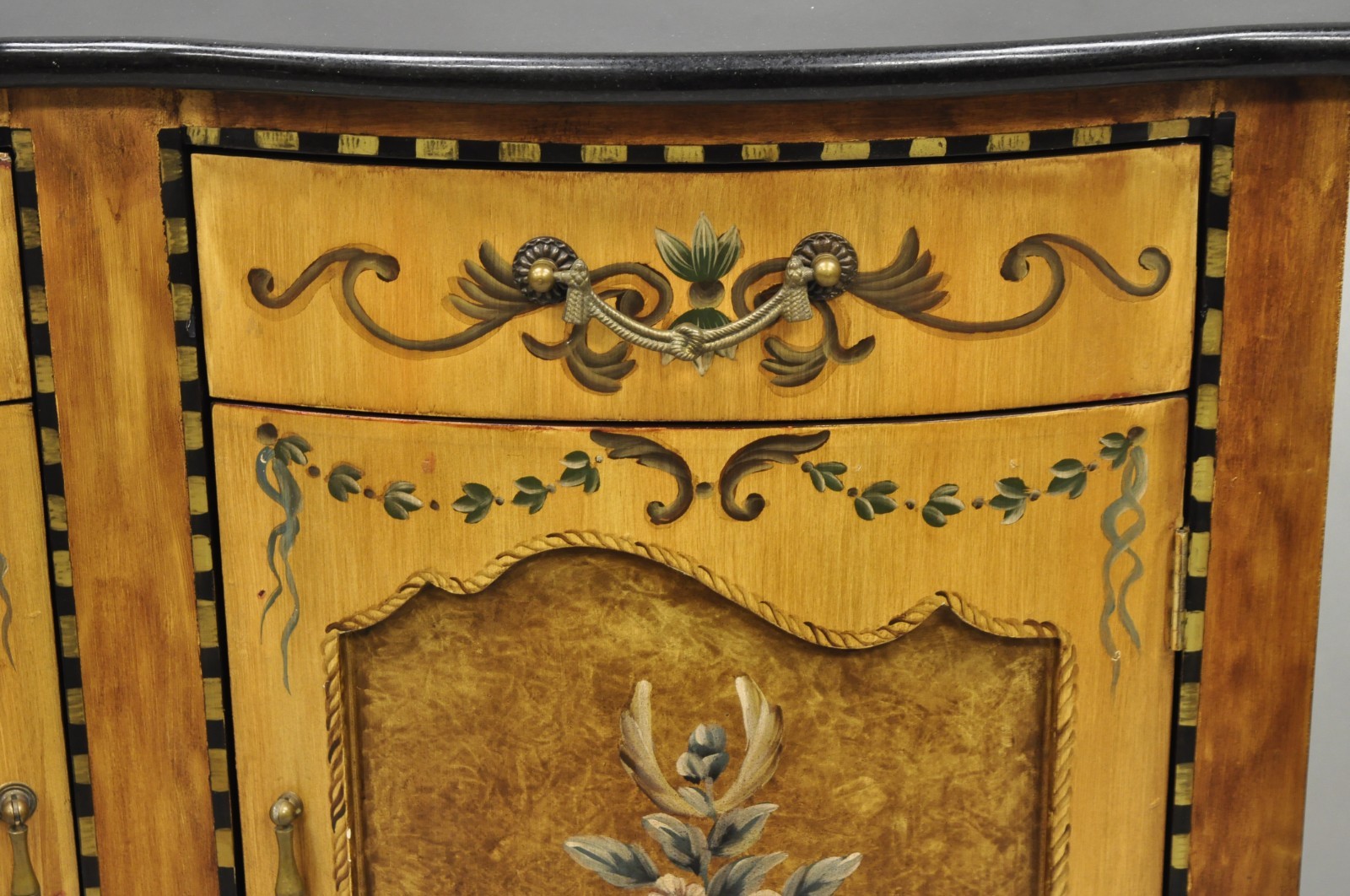 Contemporary French Country Style Marble Top Painted Server Console Cabinet