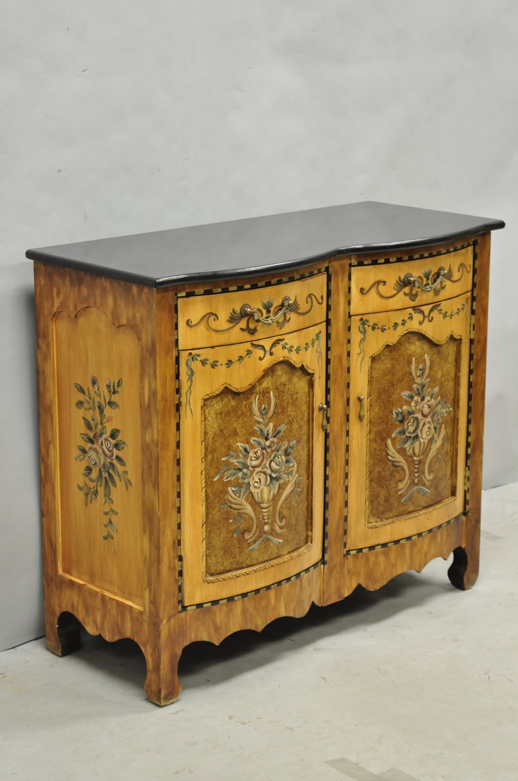 Contemporary French Country Style Marble Top Painted Server Console Cabinet