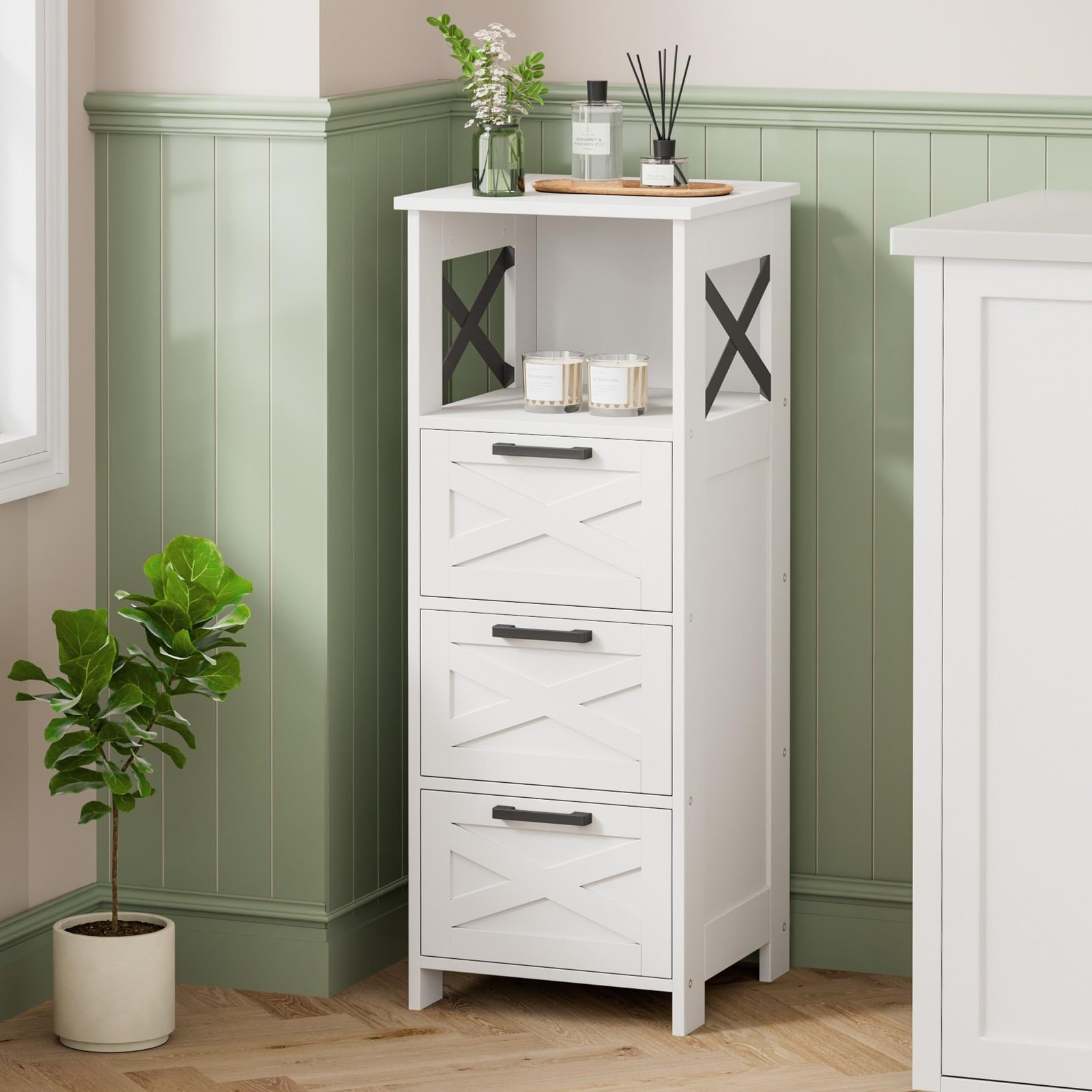 Homhedy Bathroom Storage Cabinet, Narrow Floor Cabinet with Drawers