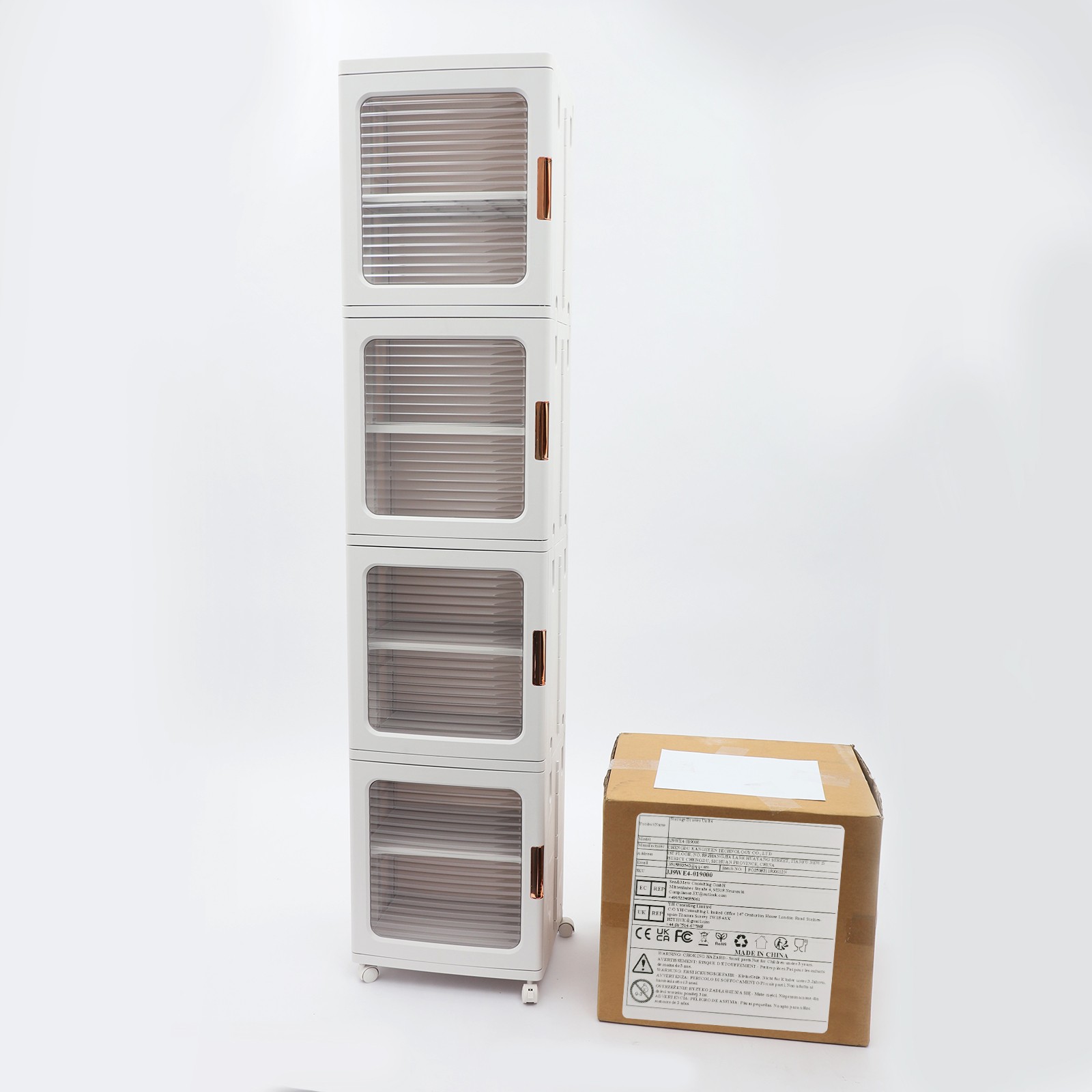 4-Tier Tall Narrow Storage Cabinet Organizer, Slim Bathroom Cabinets with Doors