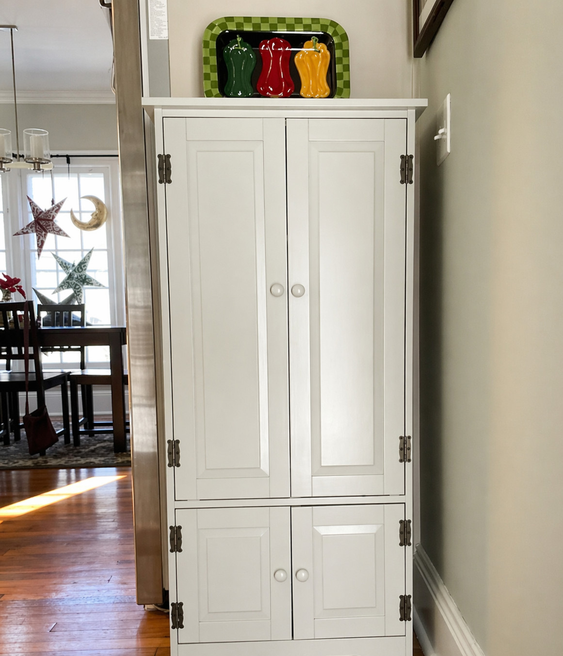 Wood Pantry Kitchen Utility Cabinet Antique White Shelves 4 Door Laundry Closet
