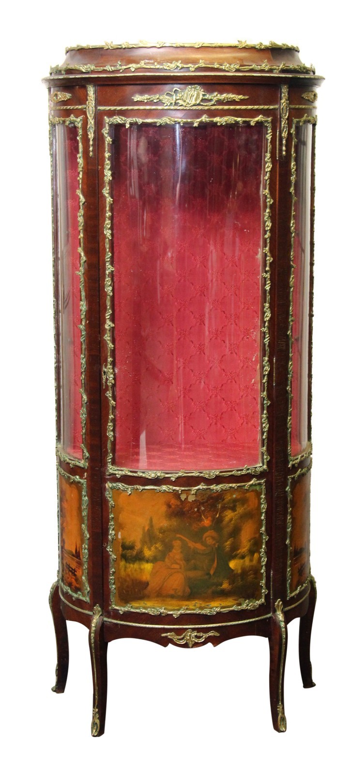 Antique Louis XV Curved Curio Cabinet